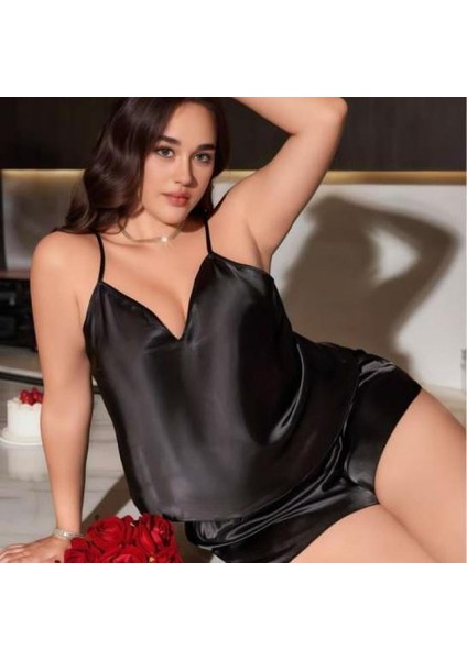 Mdb Mdbshop Büyük Beden Siyah Saten Şortlu Takım fiyatları