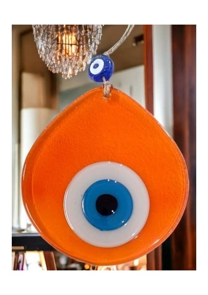 Orta Boy Şeffaf Turuncu Damla Desen Nazar Boncuklu Duvar Dekoru Cam Duvar Süsü fırsatları