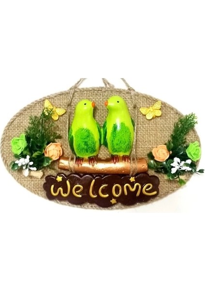 Yeşil Kuşlu Welcome Yazılı El Yapımı Kapı Süsü fiyatları