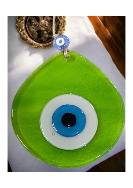 Orta Boy Şeffaf Yeşil Damla Desen Nazar Boncuklu Duvar Dekoru Cam Duvar Süsü modelleri