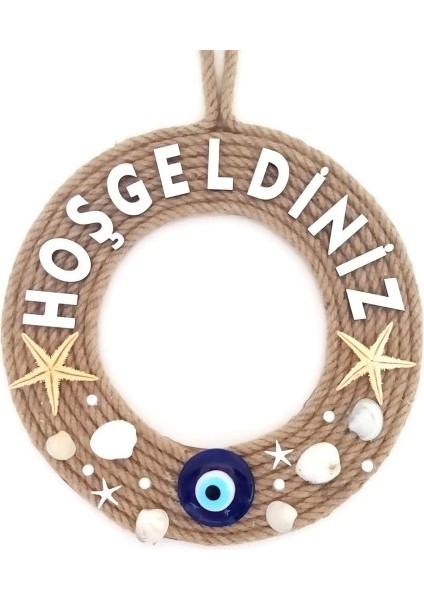 Deniz Yıldızlı Nazar Boncuklu Çakıl Taşlı Incili Hoş Geldiniz Yazılı Kapı ve Duvar Süsü fiyatları