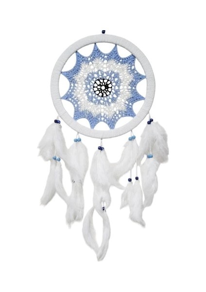 Buz Mavisi Renginde Nazar Motifli Kuş Tüylü Duvar Süsü