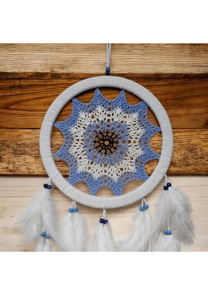 Buz Mavisi Renginde Nazar Motifli Kuş Tüylü Duvar Süsü fiyatları
