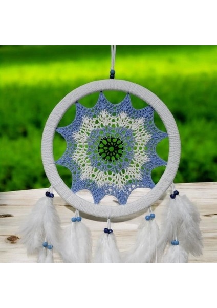 Buz Mavisi Renginde Nazar Motifli Kuş Tüylü Duvar Süsü modelleri