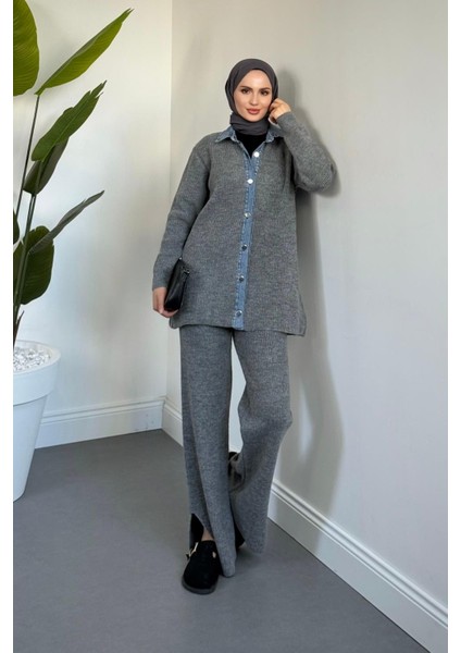 Kai Kot Geçişli Triko Takım Füme