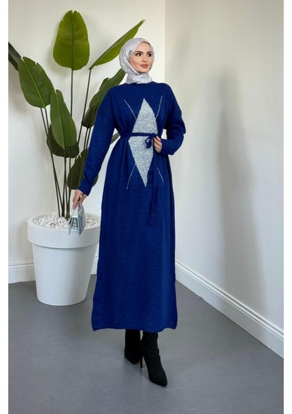 Nobile Yıldız Simli Triko Elbise Sax