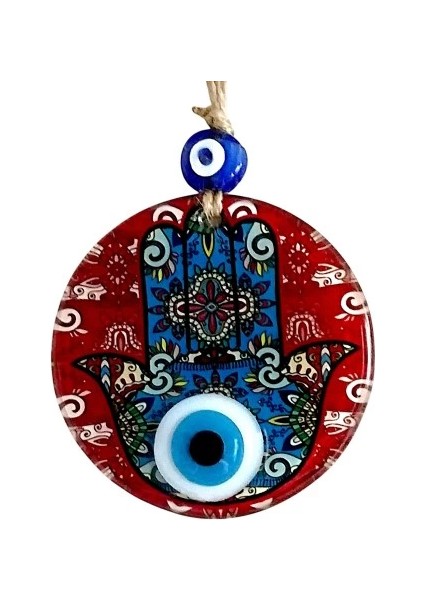 Fatma Ana Bereket Eli Desenli Nazar Boncuklu Duvar Süsü 10 cm Cam Duvar Süsü