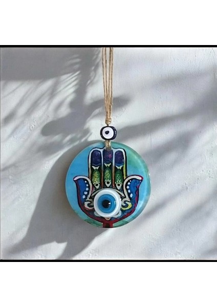Fatma Ana Eli Desenli Nazar Boncuklu Duvar Süsü 10 cm Cam Duvar Dekoru modelleri
