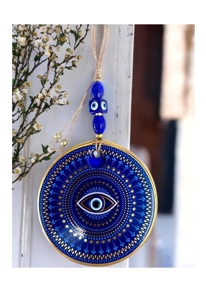 Mavi Camlı Nazar Boncuklu Göz Motifli Duvar Süsü Mavili Sarılı Duvar Dekoru modelleri
