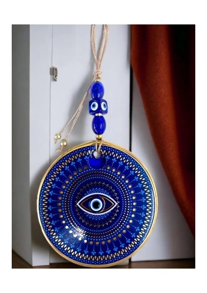 Mavi Camlı Nazar Boncuklu Göz Motifli Duvar Süsü Mavili Sarılı Duvar Dekoru indirimleri