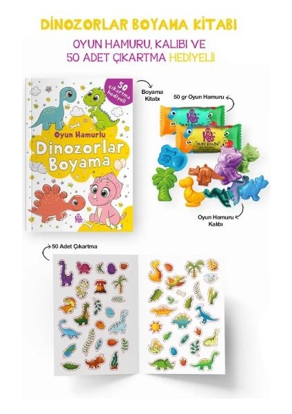 Dinozorlar Boyama Kitabı - Oyun Hamurlu - 3 Yaş +