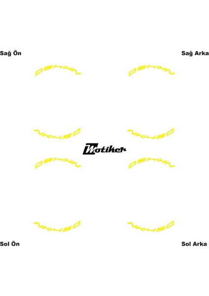 Sarı Cfmoto 450NK Yazılı 8 Li Jant Içi Yazı Sticker modelleri