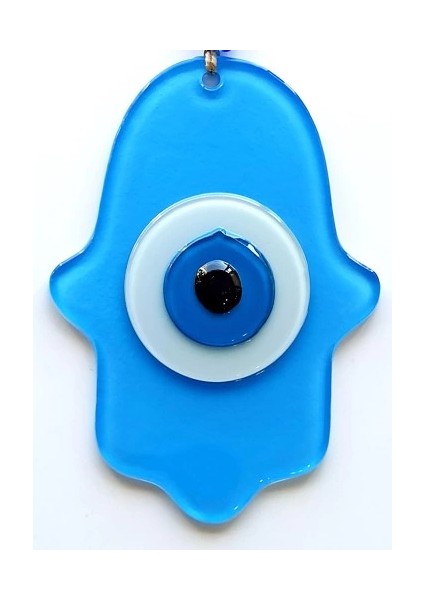 Nazar Boncuklu Bebek Mavisi Renginde Fatma Ana Bereket Eli Cam Duvar Süsü