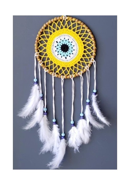 Nazar Boncuğu Motifli Düş Kapanı El Yapımı Sarı Duvar Süsü