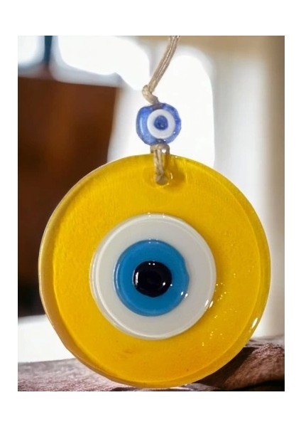 Şeffaf Sarı Nazar Boncuklu Duvar Süsü 10 cm Cam Duvar Dekoru fiyatları