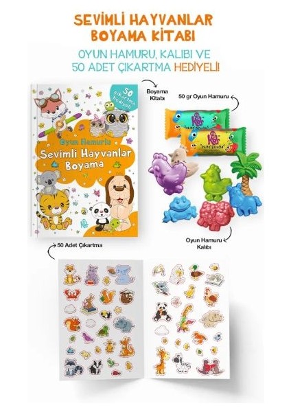 Sevimli Hayvanlar Boyama Kitabı - Oyun Hamurlu - 3 Yaş +