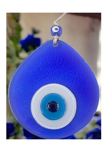 Orta Boy Şeffaf Mavi Damla Desen Nazar Boncuklu Duvar Dekoru Cam Duvar Süsü