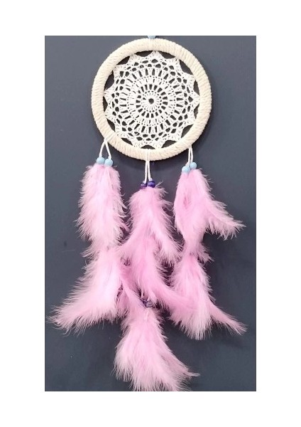 Pembe Kuş Tüylü Dream Catcher El Yapımı Rüya Kapanı Duvar Süsü