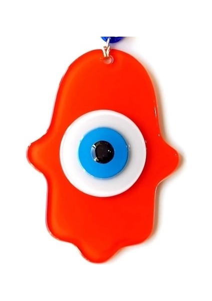 Nazar Boncuklu Turuncu Fatma Ana Bereket Eli Cam Duvar Süsü