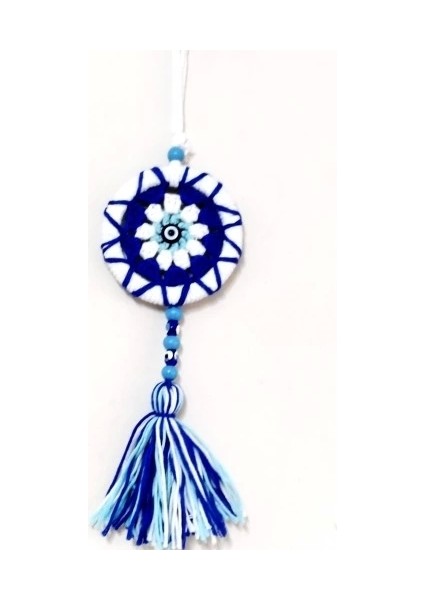 Ponponlu Nazar Boncuğu Desenli El Yapımı Mini Kapı, Duvar ve Araba Süsü