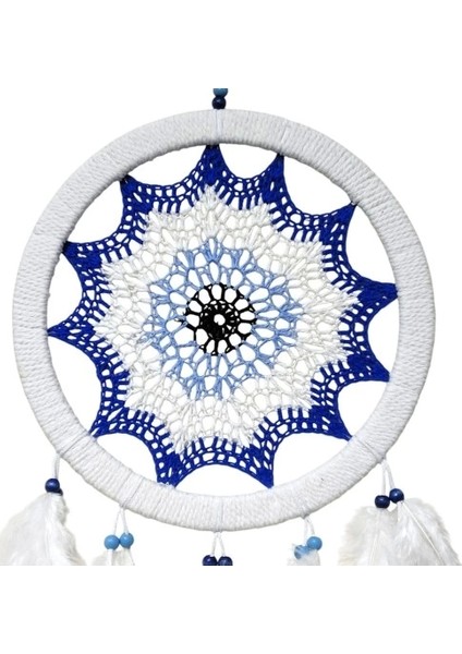 Saks Mavisi Nazar Motifli Kuş Tüylü Duvar Süsü