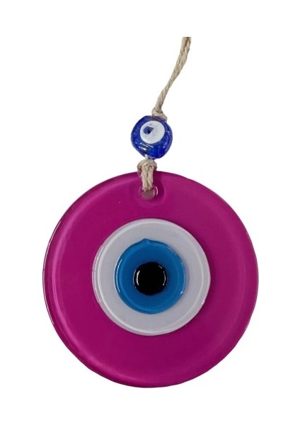Pembe Nazar Boncuklu Duvar Süsü 10 cm Cam Duvar Dekoru