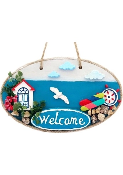 Sahil Kasabası Welcome Yazılı El Yapımı Kapı Süsü