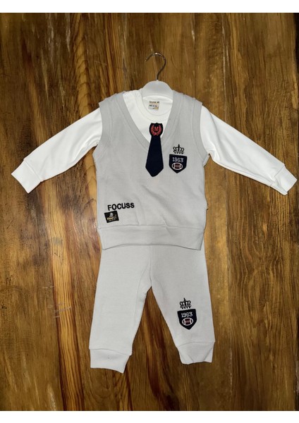 6-24 Aylık Kravatlı Üçlü Takım Gri