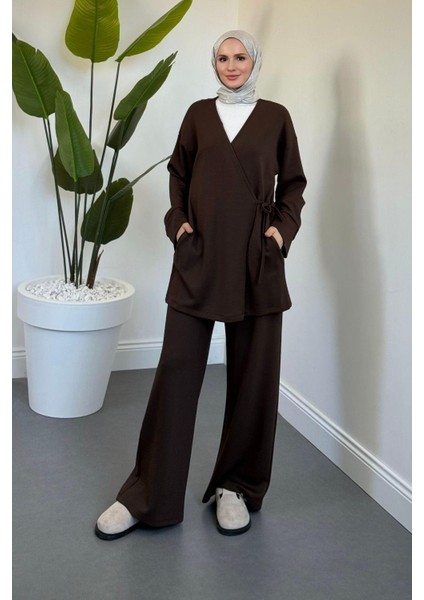 Küba Pamuklu Yandan Bağlamalı Takım Kahverengi