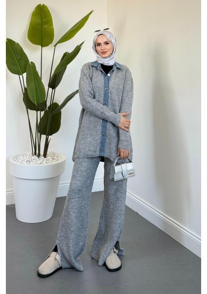 Kai Kot Geçişli Triko Takım Gri