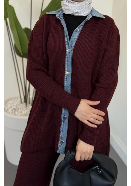 Kai Kot Geçişli Triko Takım Bordo modelleri