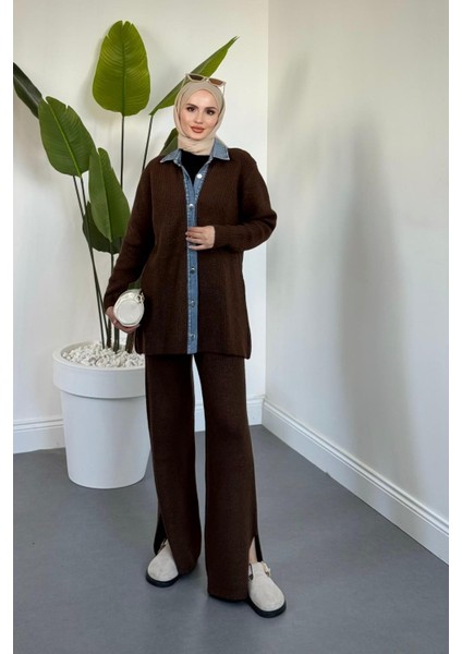 Kai Kot Geçişli Triko Takım Kahverengi modelleri