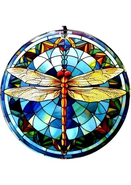 Yusufçuk Kuşlu 23 Santimetre Çapında Füzyon Cam Duvar Süsü