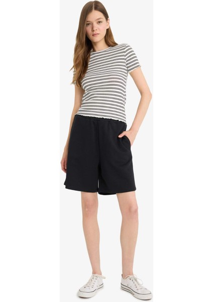 Coool Beli Lastikli Cepli Siyah Bermuda Şort F5188AX25SM