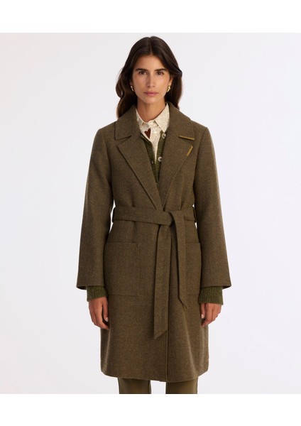 Dikiş Detaylı Kemerli Uzun Palto