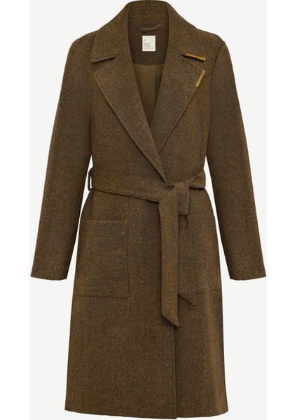 Dikiş Detaylı Kemerli Uzun Palto