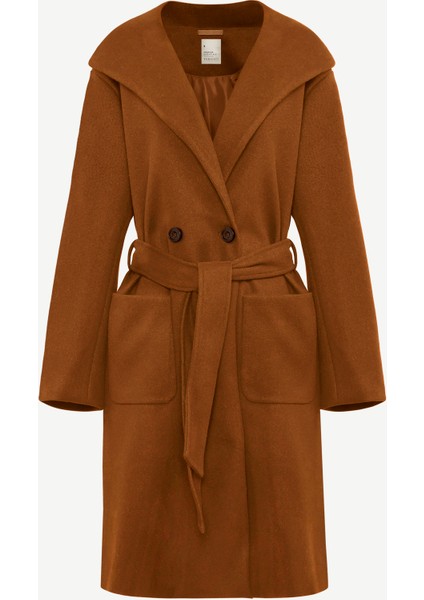 Kapüşonlu ve Kemerli Uzun Palto