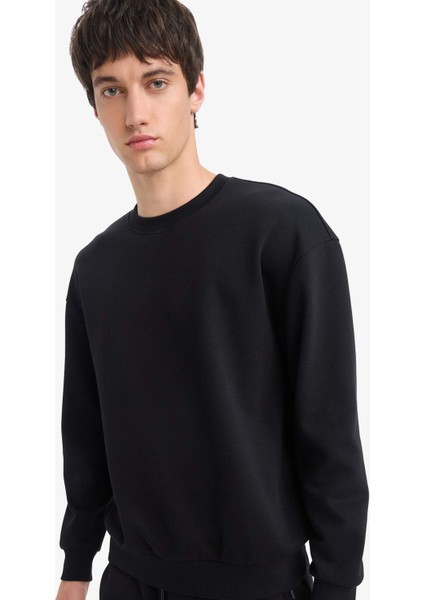 Boxy Fit Bisiklet Yaka Basic Düz Pike Sweatshirt E1519AX25AU