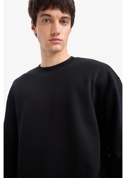 Boxy Fit Bisiklet Yaka Basic Düz Pike Sweatshirt E1519AX25AU modelleri