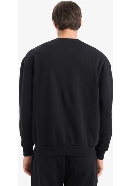 Boxy Fit Bisiklet Yaka Basic Düz Pike Sweatshirt E1519AX25AU fırsatları