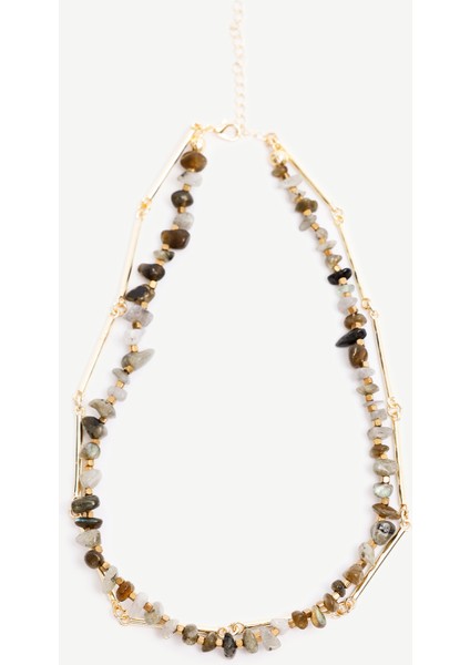 Iki Sıralı Doğal Taş Içerikli Kolye