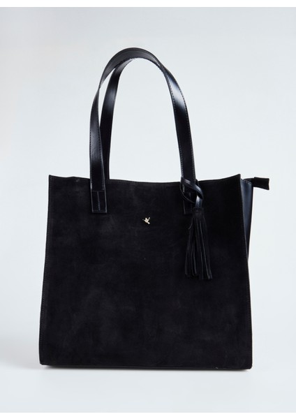 Süet Siyah Kadın Tote Çanta Hera-Goblın