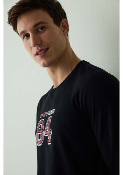 Erkek Speed Slogan Baskılı Pamuklu Pijama Takımı modelleri