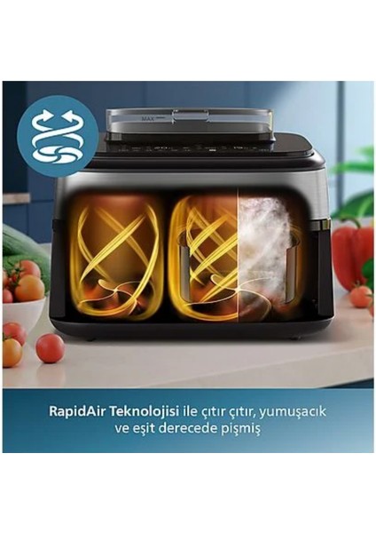 Phılıps NA555/00 5000 Serisi Çift Hazneli Airfryer+Mutfak Tartısı Hediye