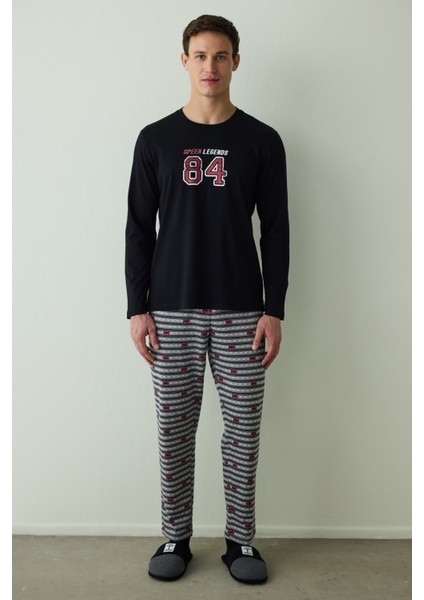 Erkek Speed Slogan Baskılı Pamuklu Pijama Takımı