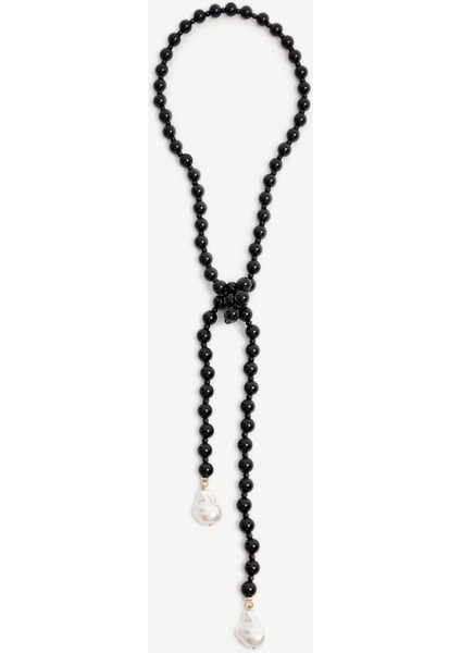 Oniks Taşlı ve Mayorka Incili Uzun Kolye