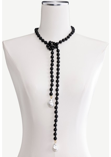 Oniks Taşlı ve Mayorka Incili Uzun Kolye modelleri