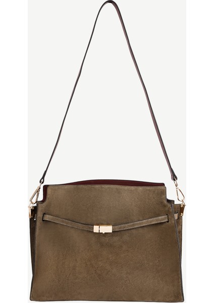 Kemer Detaylı Süet Deri Omuz Çantası