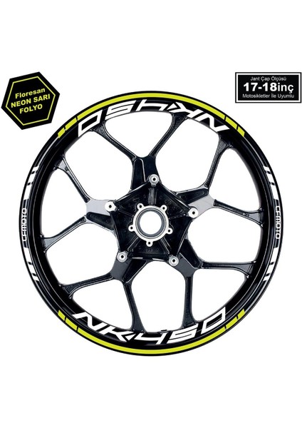 Neon Yeşil (Sarı) Cfmoto 450NK Motosiklet Jant Sticker Etiket Modeli Iç & Dış Takım