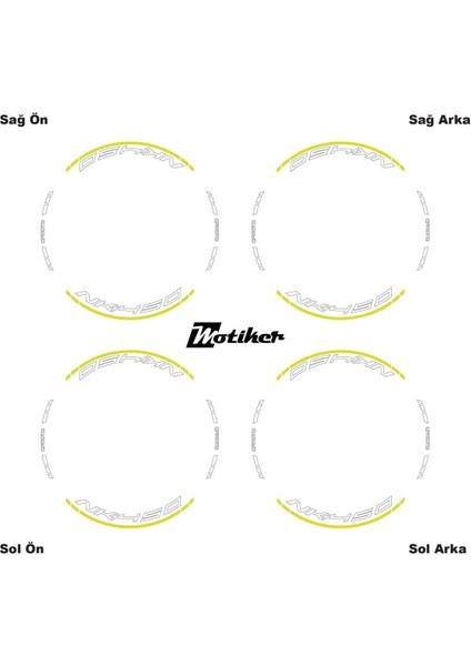 Neon Yeşil (Sarı) Cfmoto 450NK Motosiklet Jant Sticker Etiket Modeli Iç & Dış Takım modelleri